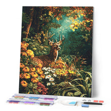Laden Sie das Bild in den Galerie-Viewer, Diamond Painting - Hirsch umgeben von Herbstblüten