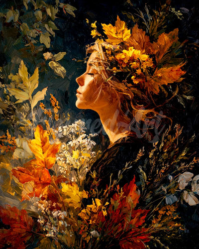 Diamond Painting - Dame mit goldenem Laub