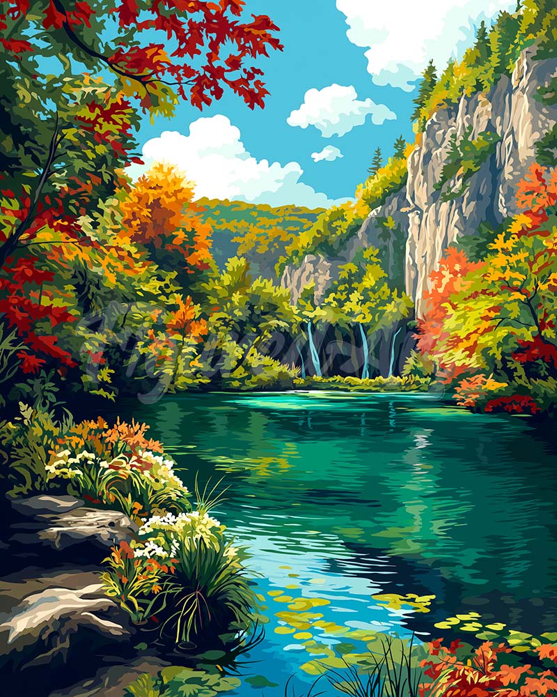 Diamond Painting - Smaragdsee im Herbst