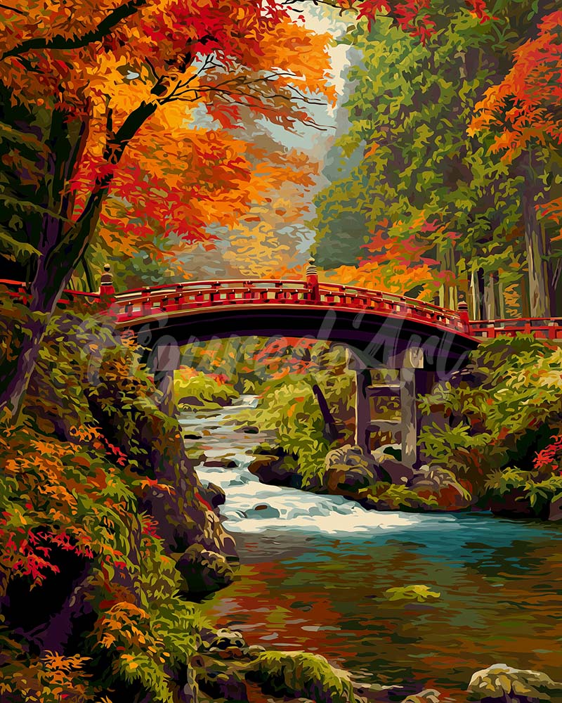 Diamond Painting - Rote Brücke in Japan im Herbst