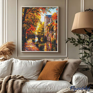 Diamond Painting - Flussstadt im Herbst