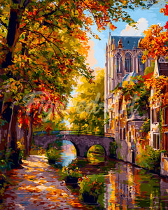 Diamond Painting - Flussstadt im Herbst