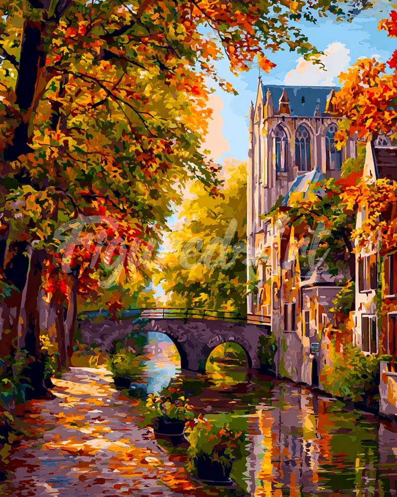 Diamond Painting - Flussstadt im Herbst