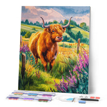 Laden Sie das Bild in den Galerie-Viewer, Diamond Painting - Highland Cow Landschaft