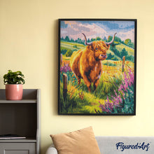 Laden Sie das Bild in den Galerie-Viewer, Diamond Painting - Highland Cow Landschaft