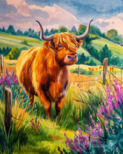 Laden Sie das Bild in den Galerie-Viewer, Diamond Painting - Highland Cow Landschaft
