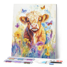 Laden Sie das Bild in den Galerie-Viewer, Diamond Painting - Highland Cow mit Schmetterlingen