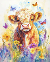 Laden Sie das Bild in den Galerie-Viewer, Diamond Painting - Highland Cow mit Schmetterlingen