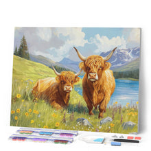 Laden Sie das Bild in den Galerie-Viewer, Diamond Painting - Highland Cow Familie am See