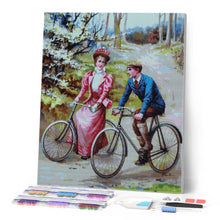 Laden Sie das Bild in den Galerie-Viewer, Diamond Painting - Vintage-Gemälde eines radelnden Paares