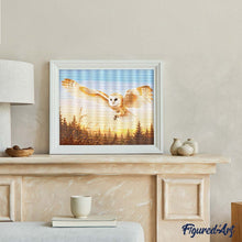 Laden Sie das Bild in den Galerie-Viewer, Diamond Painting - Flug der Schleiereule bei Sonnenuntergang