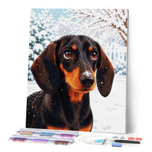 Laden Sie das Bild in den Galerie-Viewer, Diamond Painting - Winterliches Dackelporträt