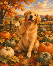 Laden Sie das Bild in den Galerie-Viewer, Diamond Painting - Golden Retriever im Kürbisfeld