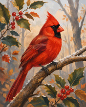 Laden Sie das Bild in den Galerie-Viewer, Diamond Painting - Roter Kardinal auf einem Raureifzweig