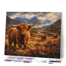 Laden Sie das Bild in den Galerie-Viewer, Diamond Painting - Highland Cow im Bergtal
