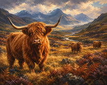 Laden Sie das Bild in den Galerie-Viewer, Diamond Painting - Highland Cow im Bergtal
