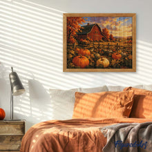 Laden Sie das Bild in den Galerie-Viewer, Diamond Painting - Kürbisfeld und Rote Scheune zur Goldenen Stunde