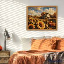 Laden Sie das Bild in den Galerie-Viewer, Diamond Painting - Sonnenblumenfeld und Weißes Bauernhaus