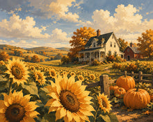 Laden Sie das Bild in den Galerie-Viewer, Diamond Painting - Sonnenblumenfeld und Weißes Bauernhaus