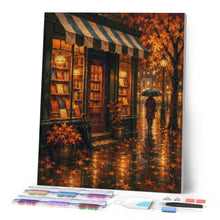 Laden Sie das Bild in den Galerie-Viewer, Diamond Painting - Verregnete Herbstbuchhandlung