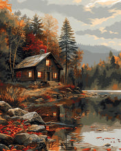 Laden Sie das Bild in den Galerie-Viewer, Diamond Painting - Gemütliche Hütte am Herbstsee