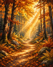 Laden Sie das Bild in den Galerie-Viewer, Diamond Painting - Waldweg mit Sonnenstrahlen