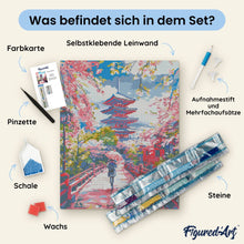 Laden Sie das Bild in den Galerie-Viewer, Diamond Painting - Kraniche mit Blick auf Mount Fuji – 40 x 50 cm auf Keilrahmen gespannt