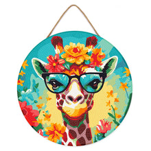 Laden Sie das Bild in den Galerie-Viewer, Diamond Painting auf Holzscheibe - Fantasie-Giraffe und Blumen