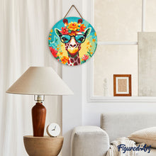 Laden Sie das Bild in den Galerie-Viewer, Diamond Painting auf Holzscheibe - Fantasie-Giraffe und Blumen
