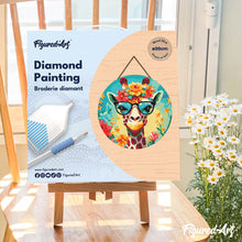 Laden Sie das Bild in den Galerie-Viewer, Diamond Painting auf Holzscheibe - Fantasie-Giraffe und Blumen