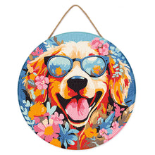 Laden Sie das Bild in den Galerie-Viewer, Diamond Painting auf Holzscheibe - Fantasie-Hund und Blumen