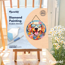 Laden Sie das Bild in den Galerie-Viewer, Diamond Painting auf Holzscheibe - Fantasie-Hund und Blumen