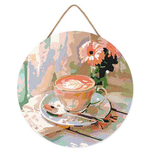 Laden Sie das Bild in den Galerie-Viewer, Diamond Painting auf Holzscheibe - Morgenkaffee