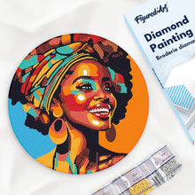 Laden Sie das Bild in den Galerie-Viewer, Diamond Painting auf Holzscheibe - Afrikanische Königin Pop Art