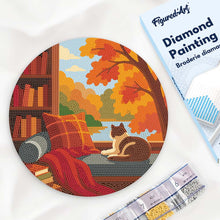 Laden Sie das Bild in den Galerie-Viewer, Diamond Painting auf Holzscheibe - Herbstblick der Katze