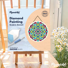 Laden Sie das Bild in den Galerie-Viewer, Diamond Painting auf Holzscheibe - Pfauen-Mandala