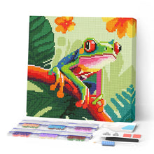 Laden Sie das Bild in den Galerie-Viewer, Mini Diamond Painting 25 x 25 cm - Tropischer Rotaugen-Blattfrosch