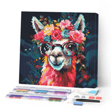 Laden Sie das Bild in den Galerie-Viewer, Mini Diamond Painting 25 x 25 cm - Fantasie Lama mit Blumen