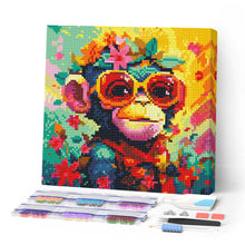 Laden Sie das Bild in den Galerie-Viewer, Mini Diamond Painting 25 x 25 cm - Fantasie Affe mit Blumen