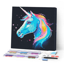 Laden Sie das Bild in den Galerie-Viewer, Mini Diamond Painting 25 x 25 cm - Neon-Einhorn