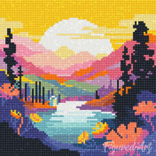 Laden Sie das Bild in den Galerie-Viewer, Mini Diamond Painting 25 x 25 cm - Bunter Sonnenuntergang am See