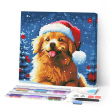 Laden Sie das Bild in den Galerie-Viewer, Mini Diamond Painting 25 x 25 cm - Hund im Schnee zu Weihnachten