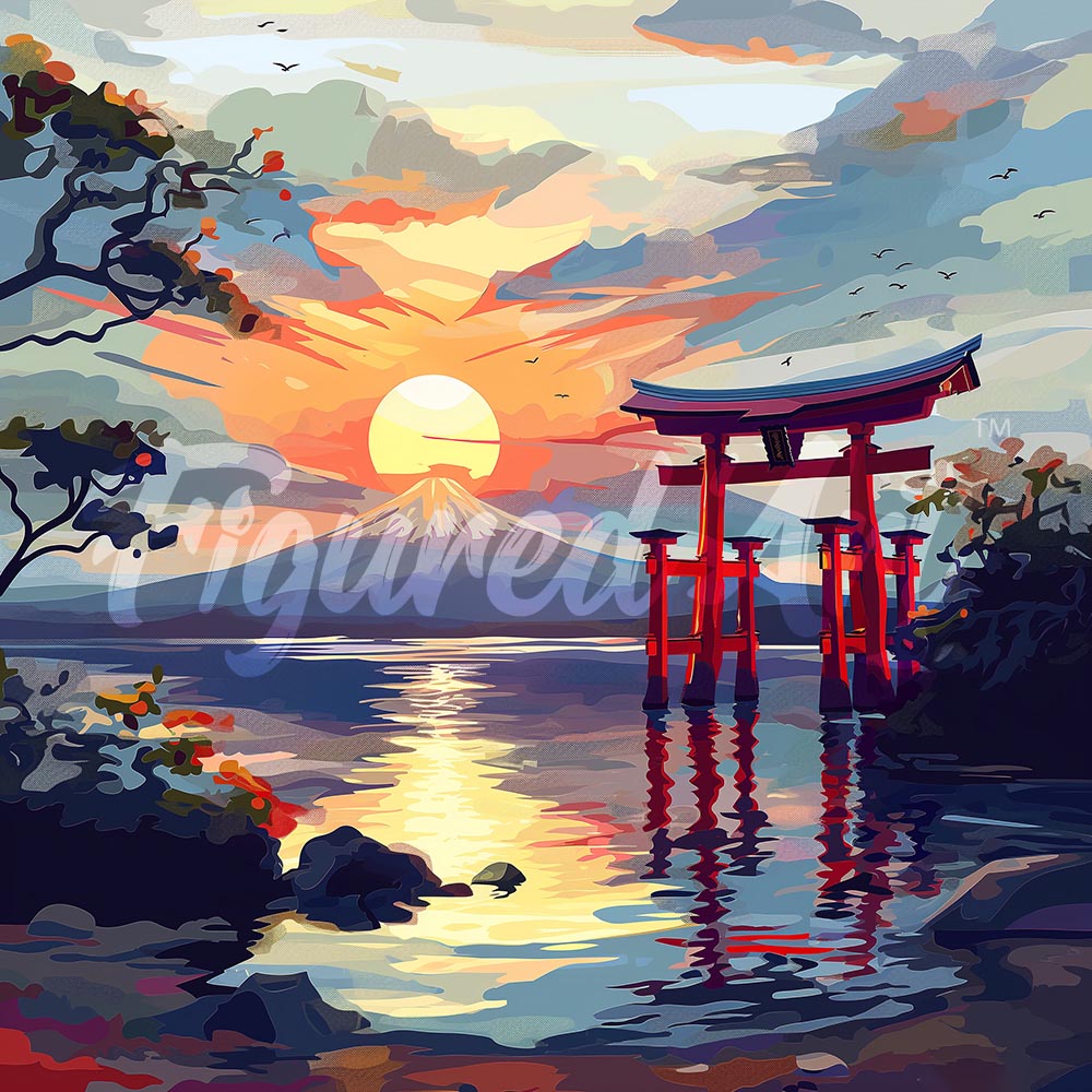Mini Diamond Painting 25 x 25 cm - Torii-Tor bei Sonnenuntergang