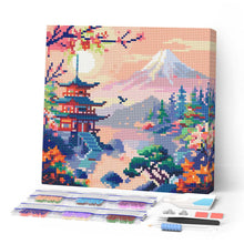 Laden Sie das Bild in den Galerie-Viewer, Mini Diamond Painting 25 x 25 cm - Pagode und Mount Fuji