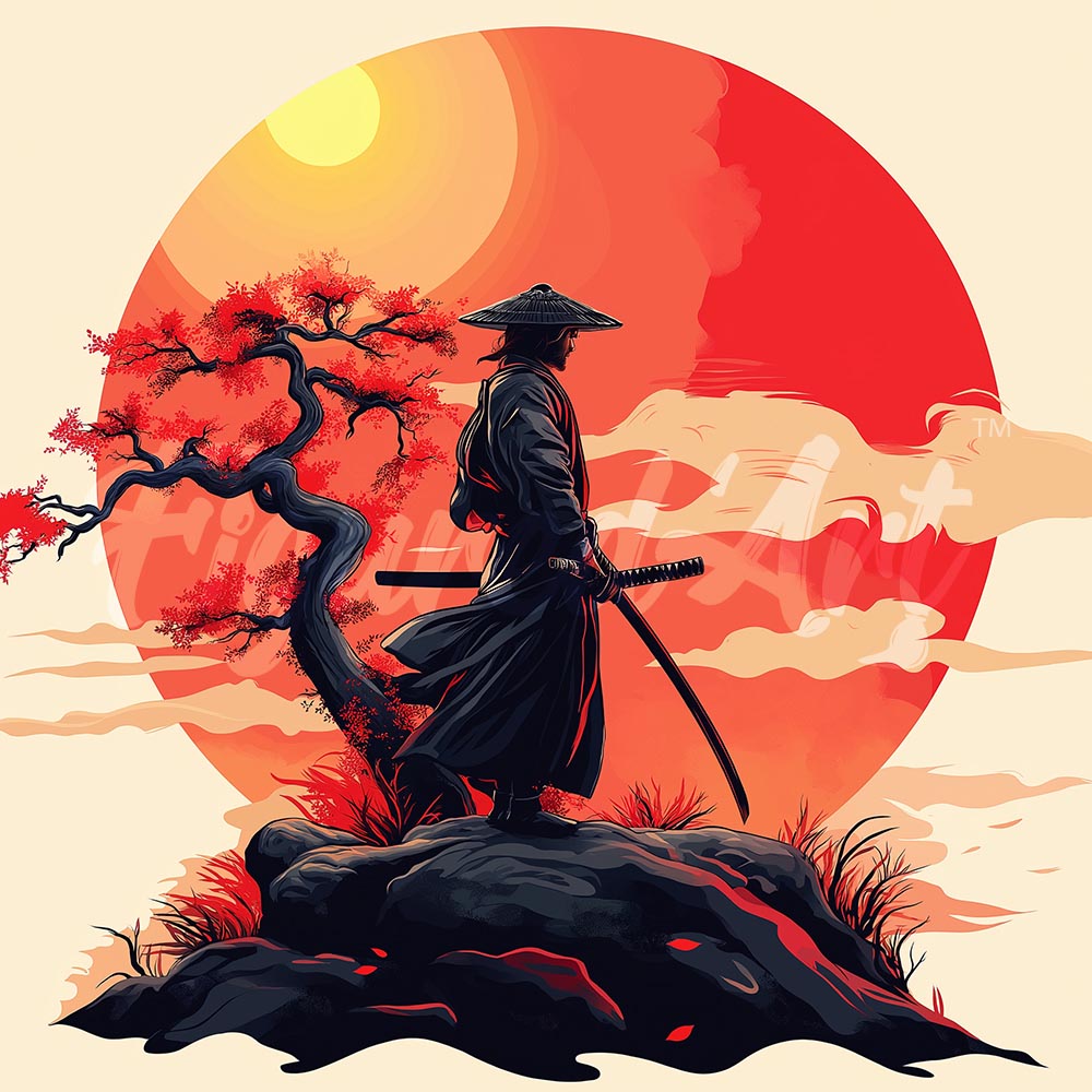 Mini Diamond Painting 25 x 25 cm - Samurai bei Sonnenuntergang