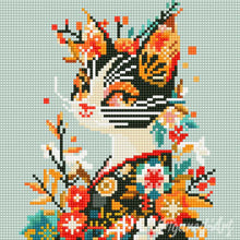 Laden Sie das Bild in den Galerie-Viewer, Mini Diamond Painting 25 x 25 cm - Florale Katze im Kimono
