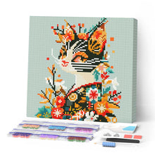 Laden Sie das Bild in den Galerie-Viewer, Mini Diamond Painting 25 x 25 cm - Florale Katze im Kimono