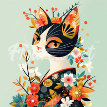 Laden Sie das Bild in den Galerie-Viewer, Mini Diamond Painting 25 x 25 cm - Florale Katze im Kimono