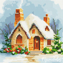 Laden Sie das Bild in den Galerie-Viewer, Mini Diamond Painting 25 x 25 cm - Backsteinhaus im Winter