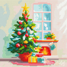 Laden Sie das Bild in den Galerie-Viewer, Mini Diamond Painting 25 x 25 cm - Weihnachtsbaum und Kamin